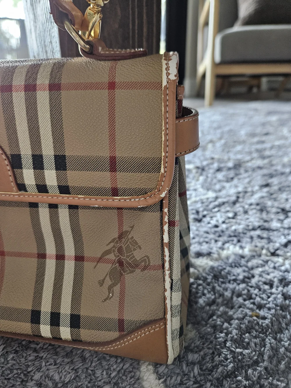 Burberry Beige Vintage Check Leather Trim Satchel - Picture 3 of 12